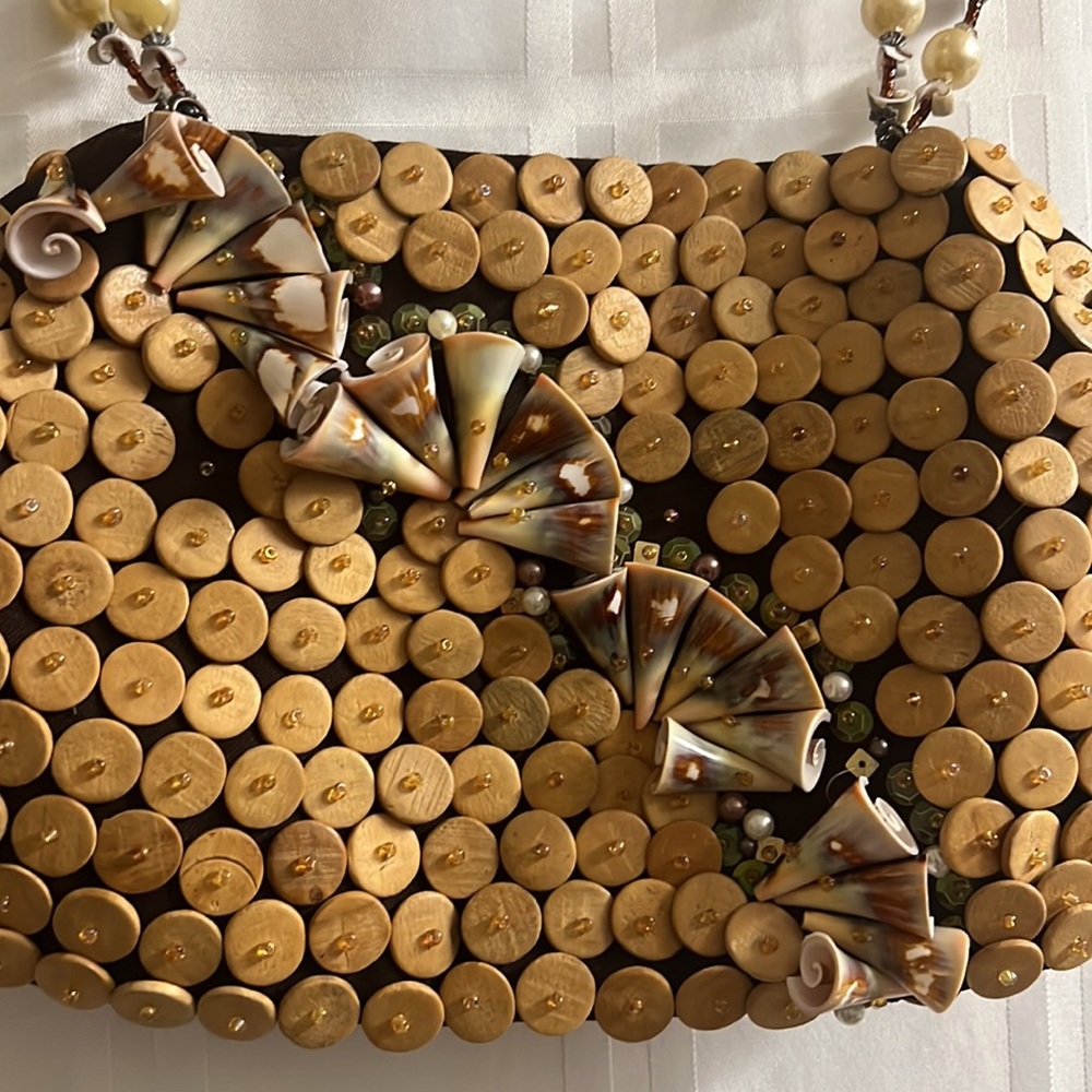 Unique Shell Button Purse Shoulder Bag Brown - image 2